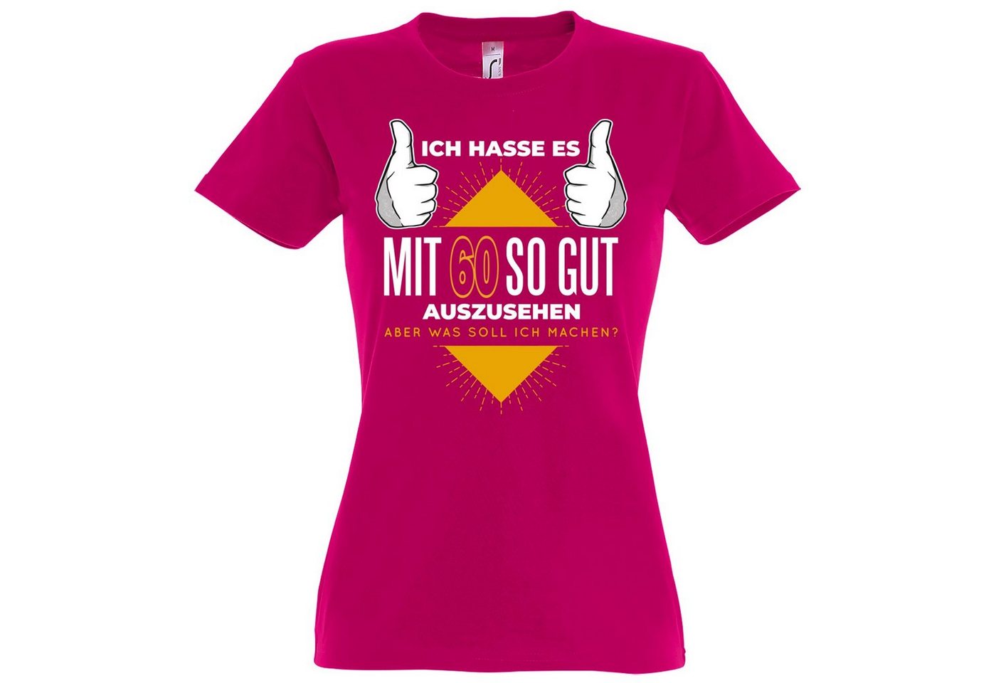 Youth Designz T-Shirt 60 Und Gutaussehend Damen Shirt mit lustigem Frontprint von Youth Designz