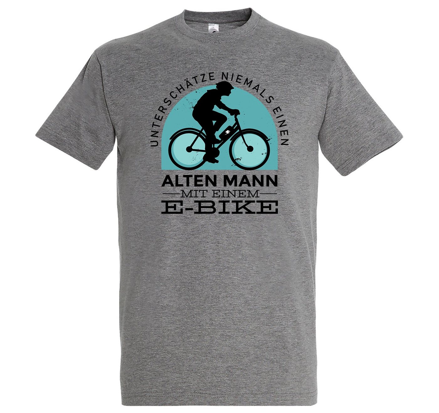 Youth Designz T-Shirt Alter Mann mit E-Bike Herren Shirt mit lustigem Fahrrad Frontprint von Youth Designz