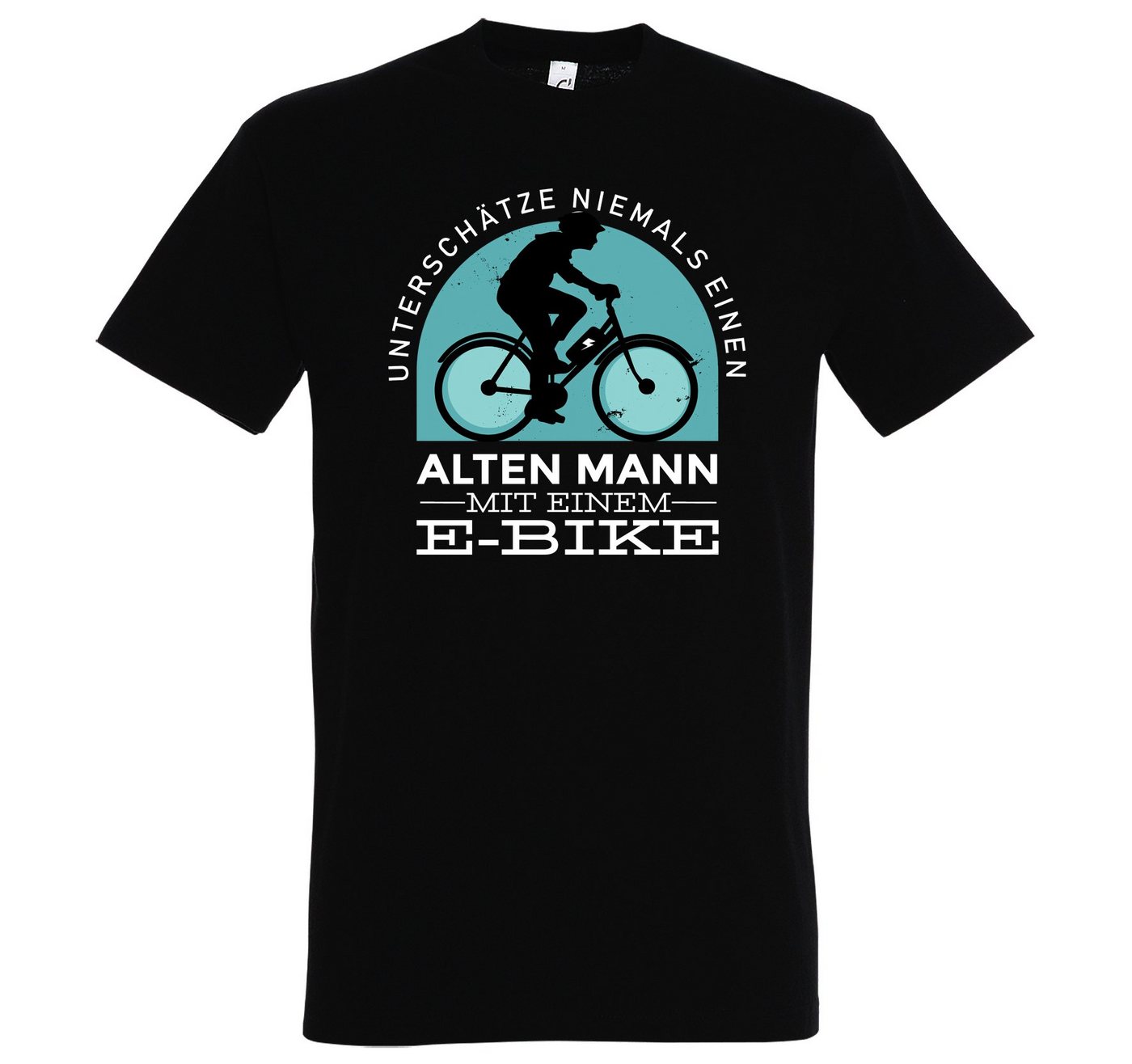 Youth Designz T-Shirt Alter Mann mit E-Bike Herren Shirt mit lustigem Fahrrad Frontprint von Youth Designz