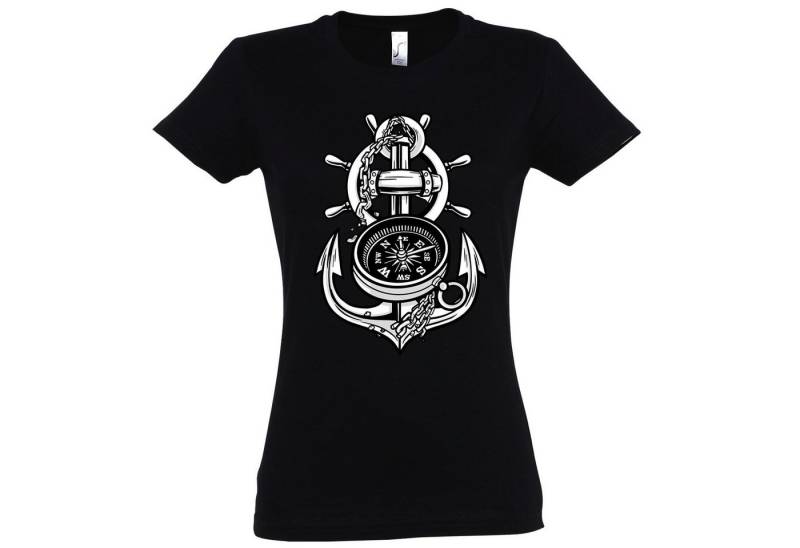 Youth Designz T-Shirt Anker Kompass Damen T-Shirt mit trendigem Frontprint von Youth Designz