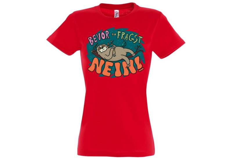 Youth Designz T-Shirt Bevor du fragst NEIN Faultier Damen T-Shirt mit lustigem Frontprint von Youth Designz