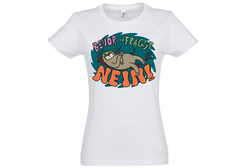 Youth Designz T-Shirt Bevor du fragst NEIN Faultier Damen T-Shirt mit lustigem Frontprint von Youth Designz