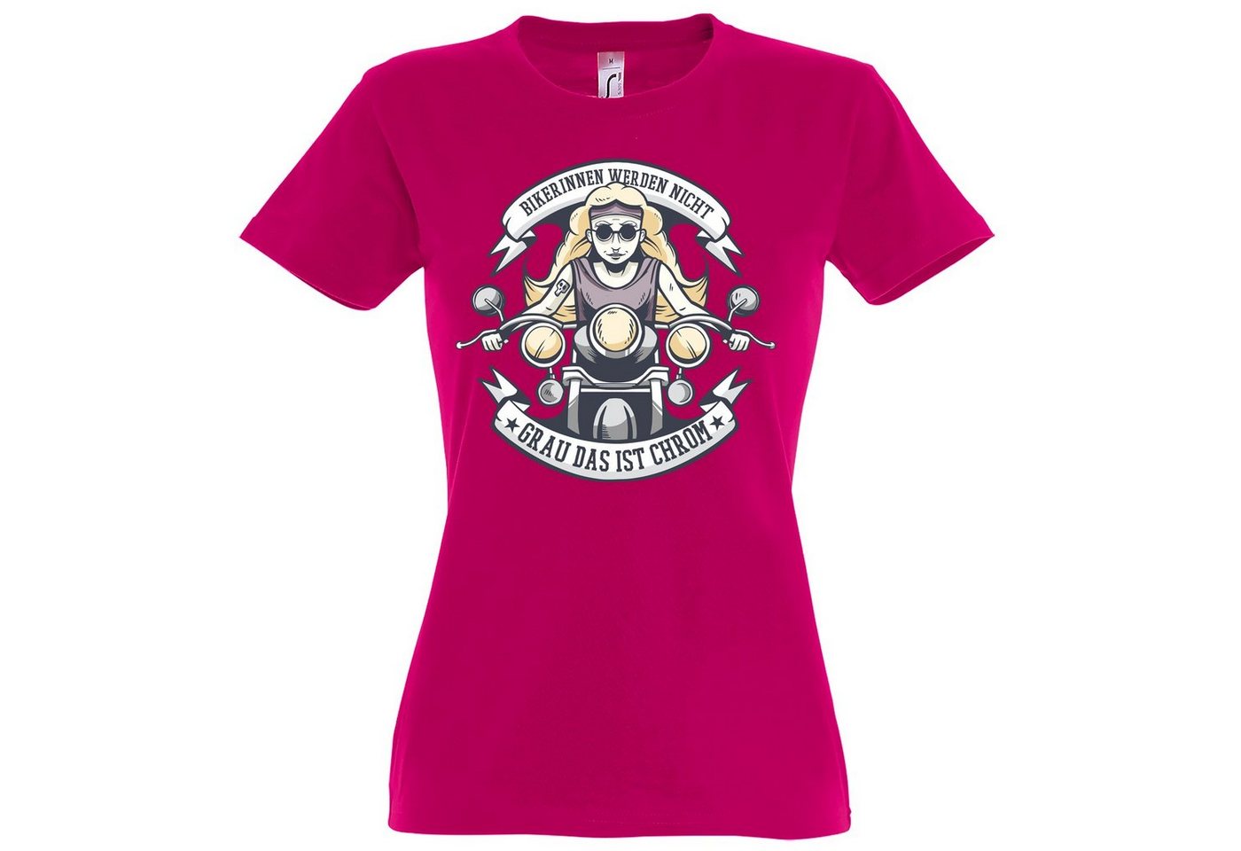 Youth Designz T-Shirt "Bikerinnen Werden Nicht Grau, Das Ist Chrom" Damen Shirt mit trendigem Frontprint Youth Designz T-Shirt "Bikerinnen Werden Nicht Grau, Das Ist Chrom" Damen Shirt mit trendigem Frontprint von Youth Designz