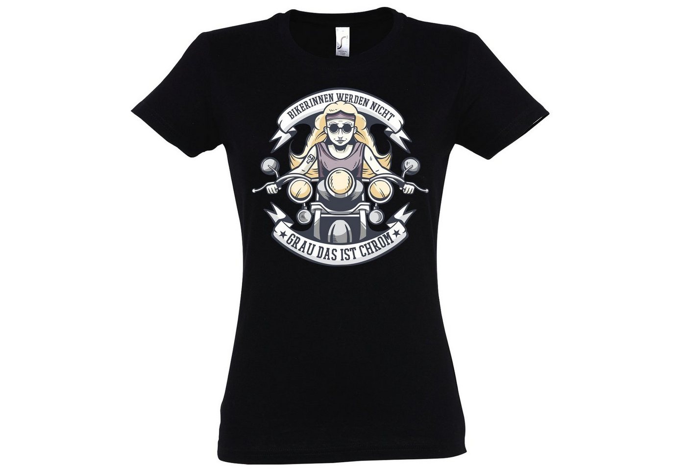 Youth Designz T-Shirt "Bikerinnen Werden Nicht Grau, Das Ist Chrom" Damen Shirt mit trendigem Frontprint von Youth Designz