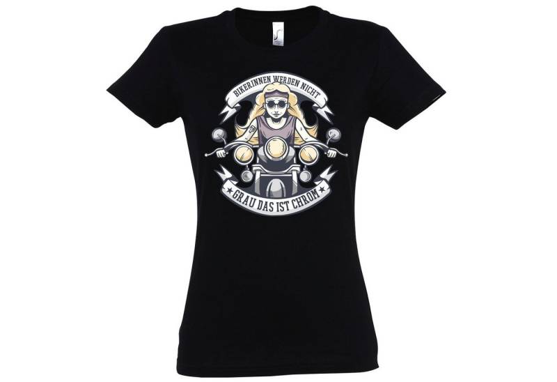 Youth Designz T-Shirt "Bikerinnen Werden Nicht Grau, Das Ist Chrom" Damen Shirt mit trendigem Frontprint von Youth Designz
