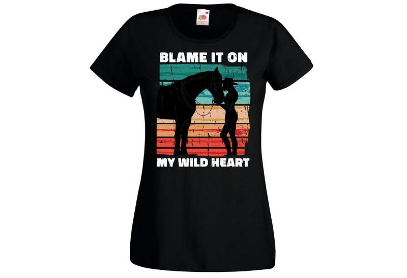 Youth Designz T-Shirt Blame It On My Wild Heart Pferd Damen Shirt mit trendigem Frontprint von Youth Designz