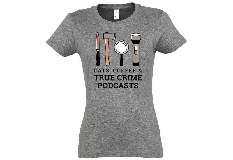 Youth Designz T-Shirt CATS COFFEE & TRUE CRIME PODCASTS Damen Shirt Mit modischem Print von Youth Designz