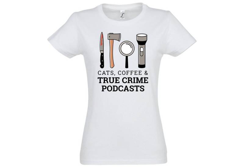 Youth Designz T-Shirt CATS COFFEE & TRUE CRIME PODCASTS Damen Shirt Mit modischem Print von Youth Designz