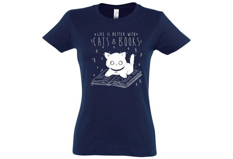 Youth Designz T-Shirt Cats & Books Damen Shirt mit trendigem Frontprint von Youth Designz
