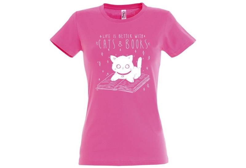 Youth Designz T-Shirt Cats & Books Damen Shirt mit trendigem Frontprint Youth Designz T-Shirt Cats & Books Damen Shirt mit trendigem Frontprint von Youth Designz