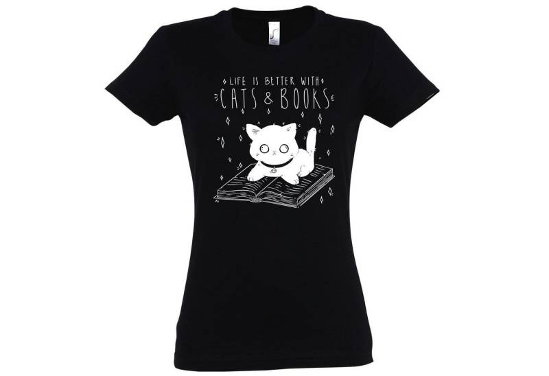 Youth Designz T-Shirt Cats & Books Damen Shirt mit trendigem Frontprint von Youth Designz