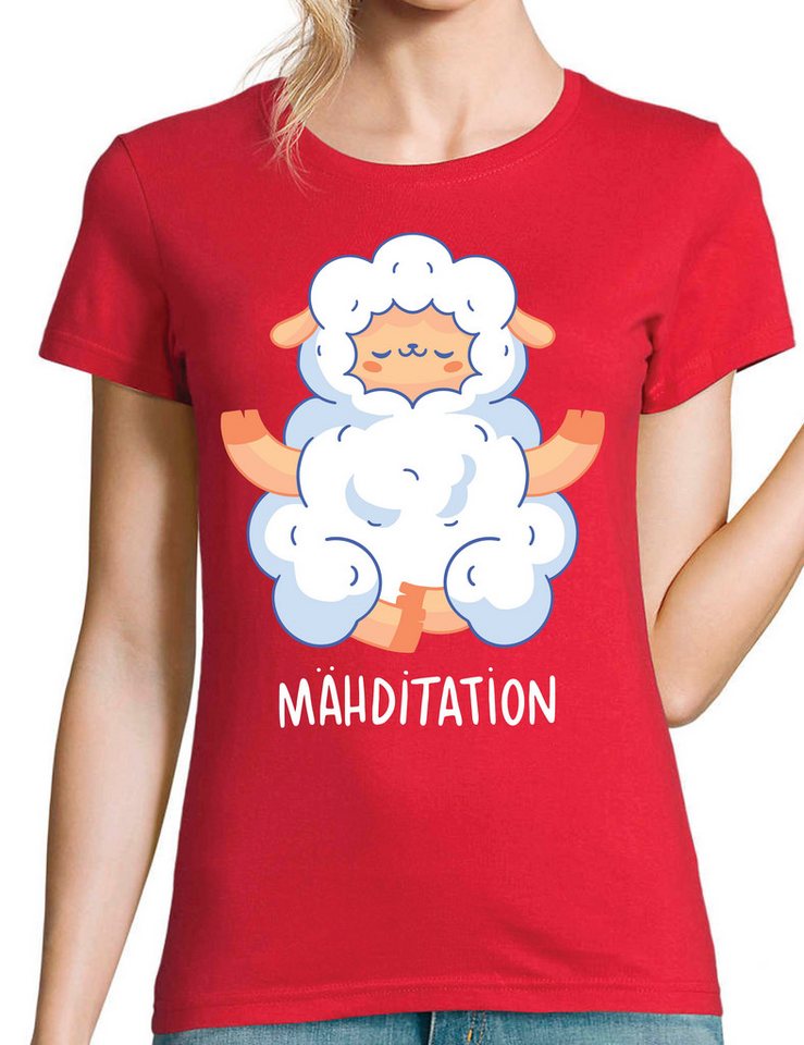 Youth Designz T-Shirt Damen T-Shirt "Mähditation" zum Entspannen mit lustigen Print mit trendigem Frontprint Youth Designz T-Shirt Damen T-Shirt "Mähditation" zum Entspannen mit lustigen Print mit trendigem Frontprint von Youth Designz