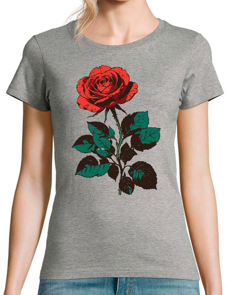Youth Designz T-Shirt Damen T-Shirt "Rote Rose" schöne rote Rosen mit modischem Print von Youth Designz