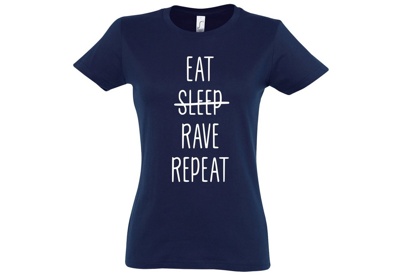 Youth Designz T-Shirt Eat Rave Repeat Damen T-Shirt mit trendigem Frontprint von Youth Designz