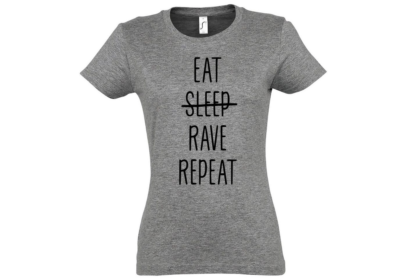 Youth Designz T-Shirt Eat Rave Repeat Damen T-Shirt mit trendigem Frontprint von Youth Designz