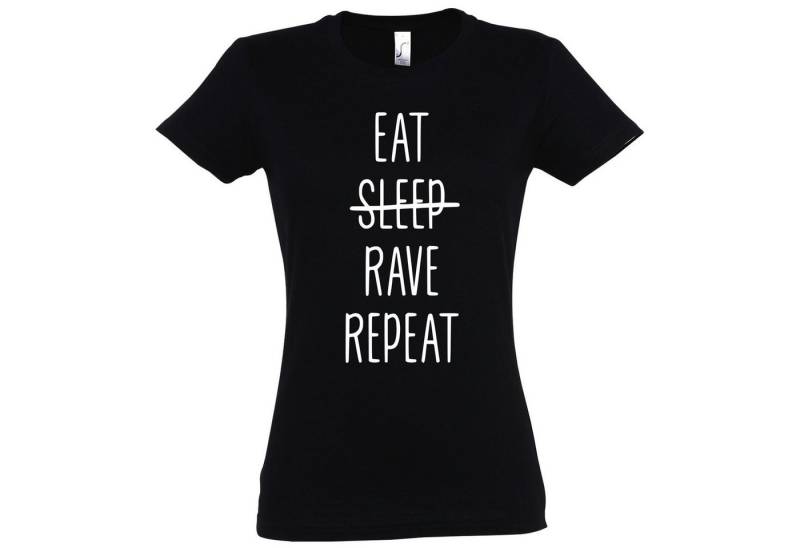 Youth Designz T-Shirt Eat Rave Repeat Damen T-Shirt mit trendigem Frontprint von Youth Designz