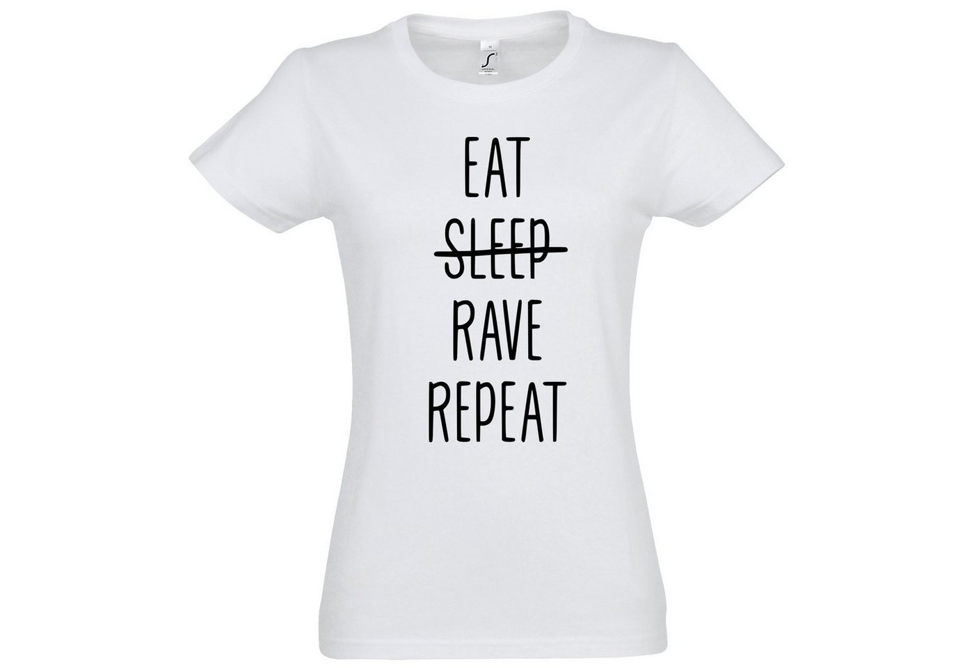 Youth Designz T-Shirt Eat Rave Repeat Damen T-Shirt mit trendigem Frontprint von Youth Designz