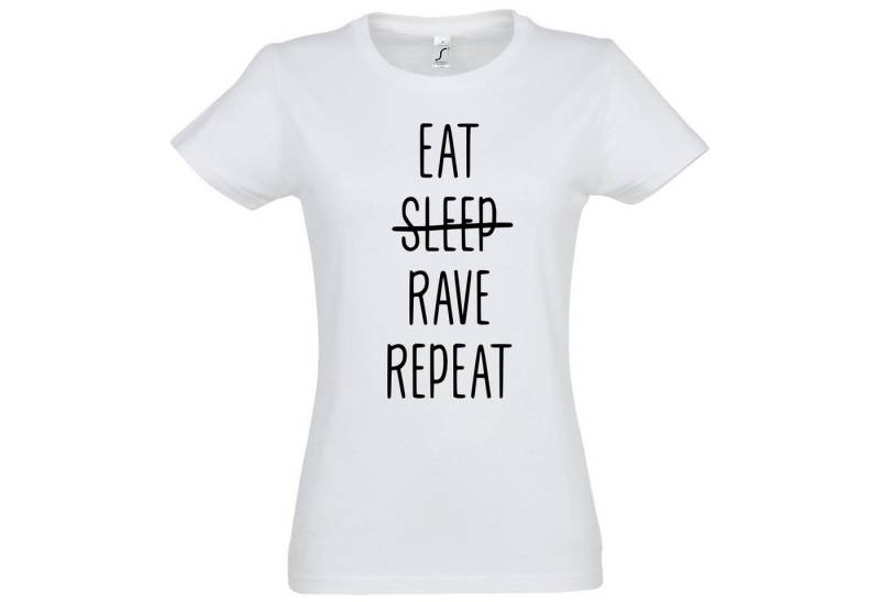 Youth Designz T-Shirt Eat Rave Repeat Damen T-Shirt mit trendigem Frontprint von Youth Designz