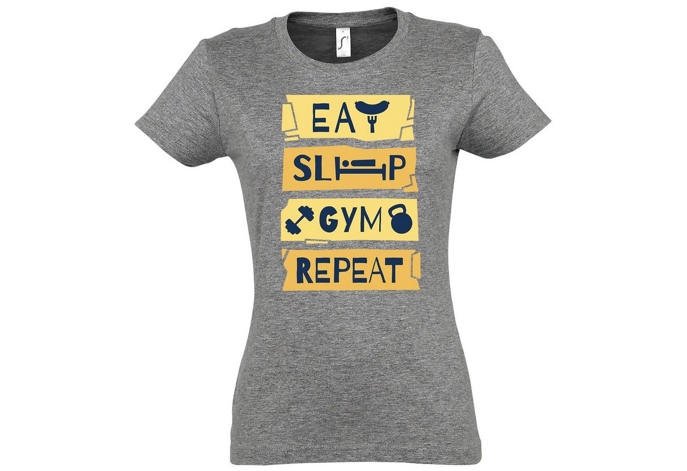 Youth Designz T-Shirt Eat Sleep Gym Repeat Damen Shirt im Fun-Look von Youth Designz