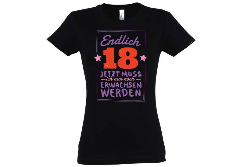 Youth Designz T-Shirt Endlich 18 Geburtstag Damen Shirt mit trendigem Frontprint von Youth Designz