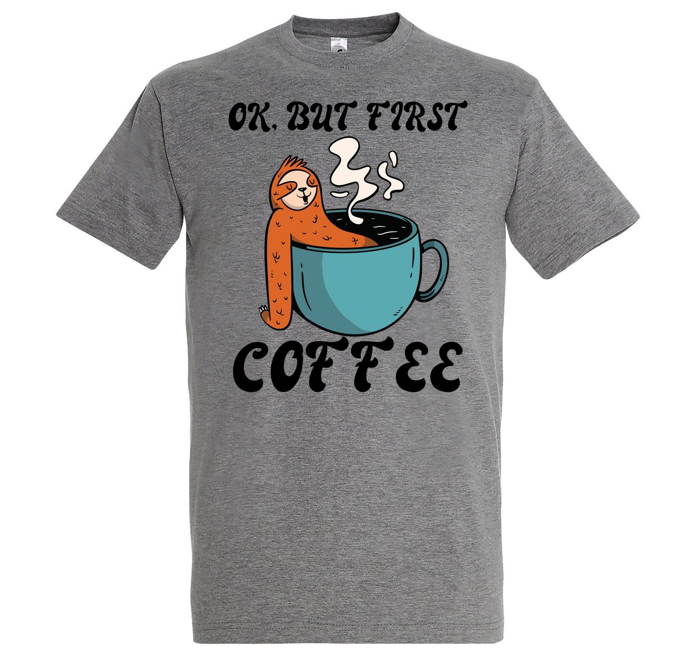 Youth Designz T-Shirt Faultier, But First Coffee Herren Shirt mit Trendigem Frontdruck von Youth Designz