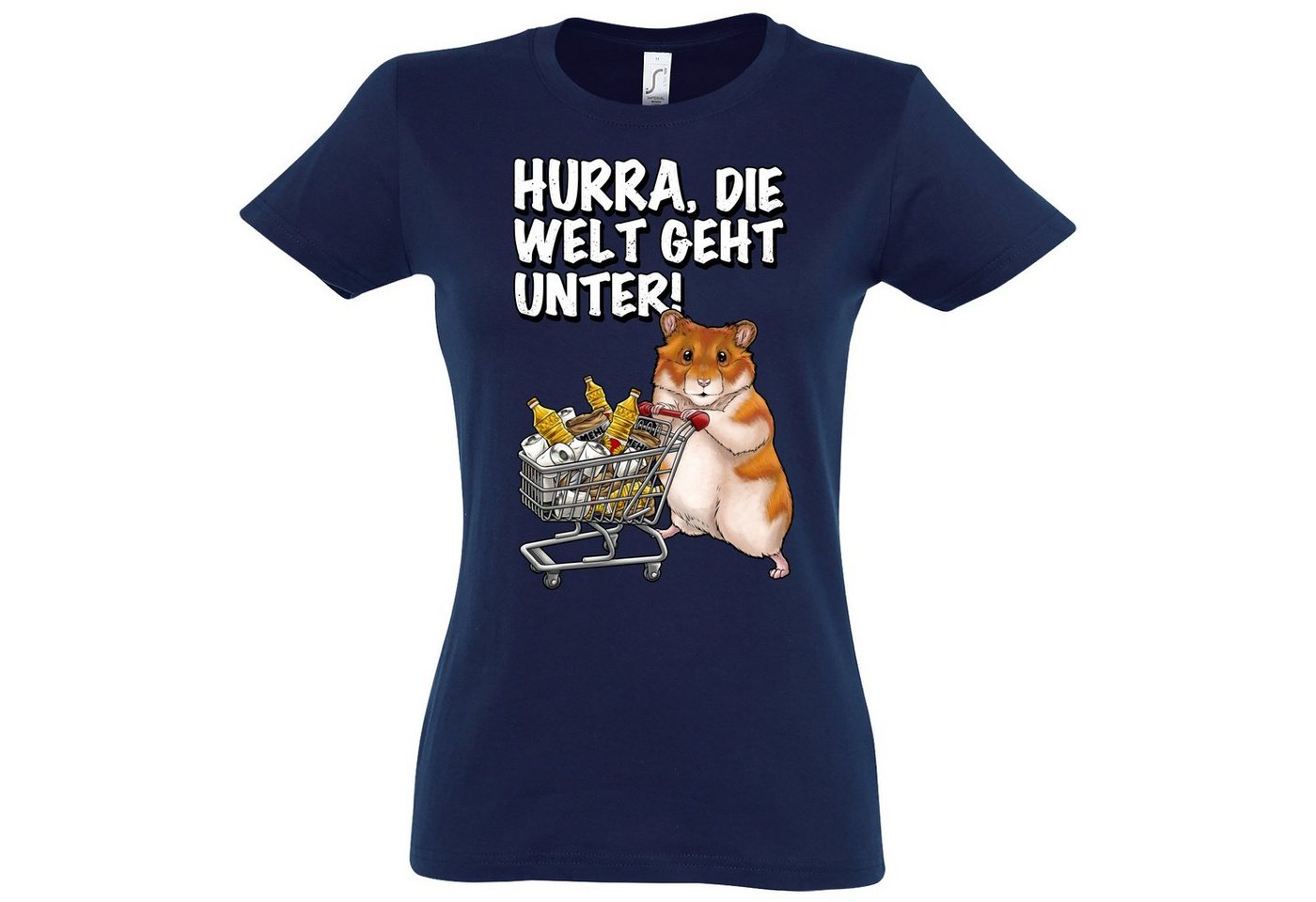 Youth Designz T-Shirt Hurra Die Welt Geht Unter Damen Shirt mit lustigem Hamster Front Aufdruck von Youth Designz