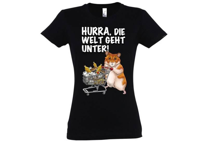 Youth Designz T-Shirt Hurra Die Welt Geht Unter Damen Shirt mit lustigem Hamster Front Aufdruck von Youth Designz