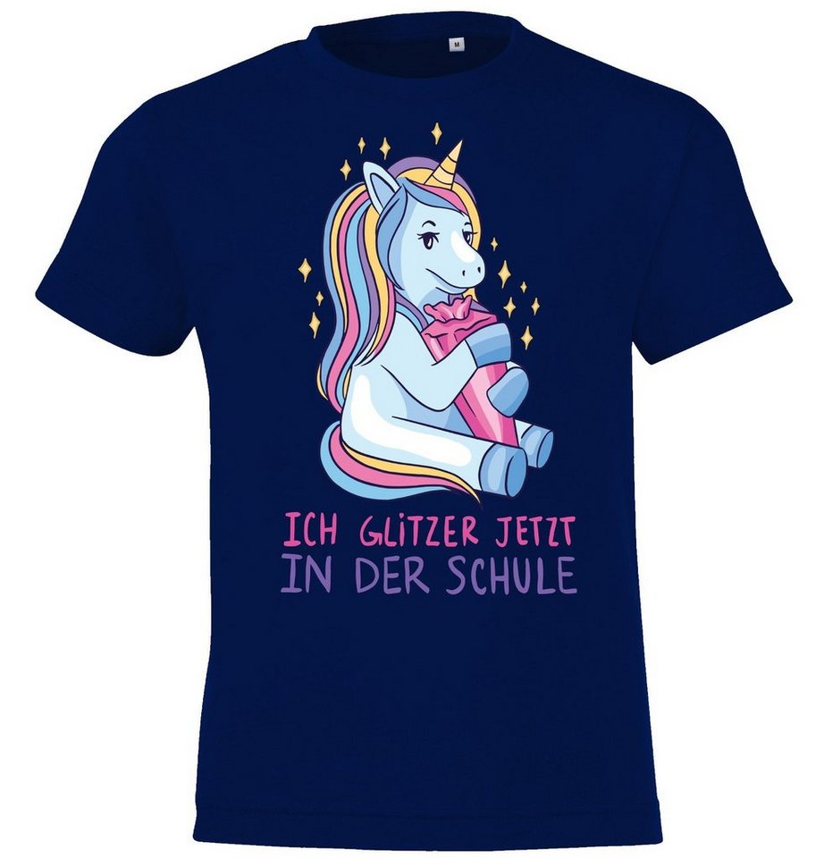 Youth Designz T-Shirt Ich glitzer jetzt in der Schule Kinder Shirt mit süßem Einhorn Frontaufdruck von Youth Designz