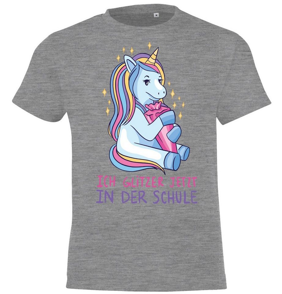 Youth Designz T-Shirt Ich glitzer jetzt in der Schule Kinder Shirt mit süßem Einhorn Frontaufdruck von Youth Designz