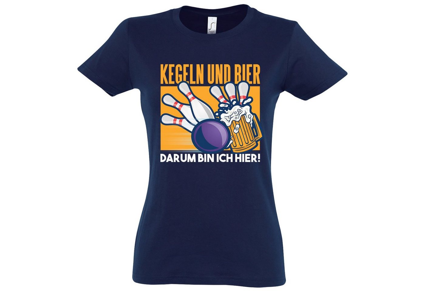 Youth Designz T-Shirt Kegeln Und Bier, Darum Bin Ich Hier" Damen T-Shirt mit trendigem Aufdruck" von Youth Designz