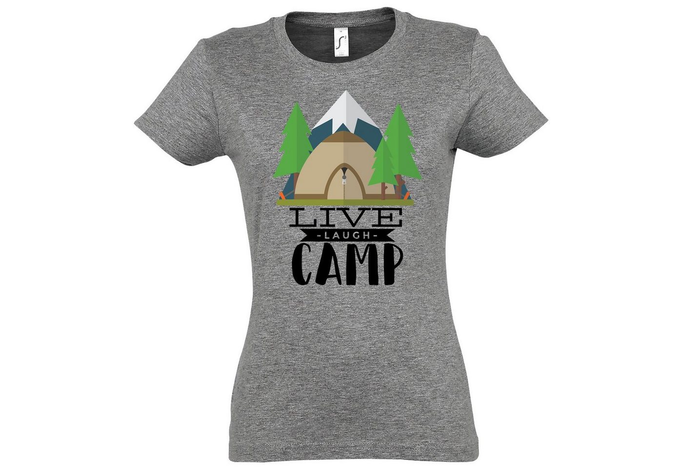 Youth Designz T-Shirt Live Laugh Camp Damen T-Shirt mit modischem Frontprint von Youth Designz