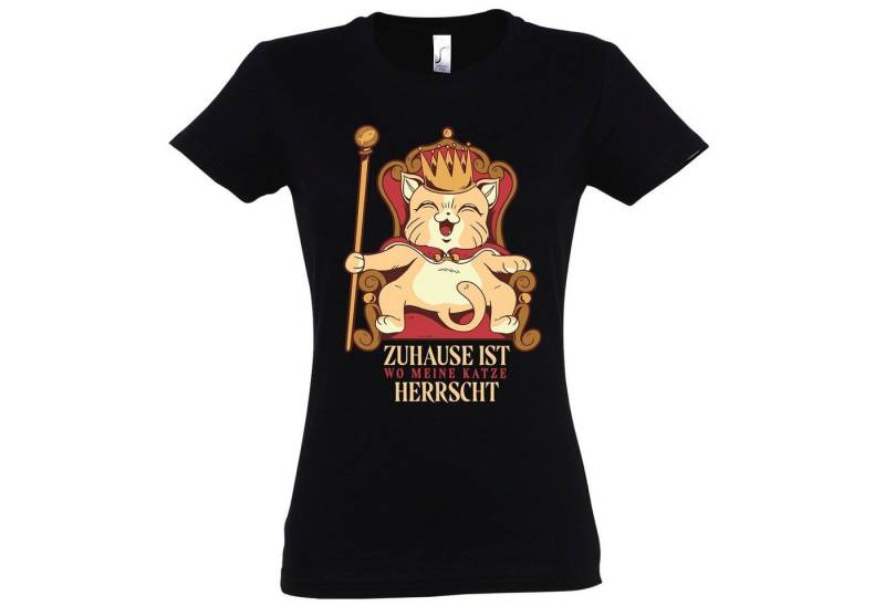 Youth Designz T-Shirt Meine Katze Herrscht Zuhause Damen T-Shirt mit lustigem Frontprint von Youth Designz