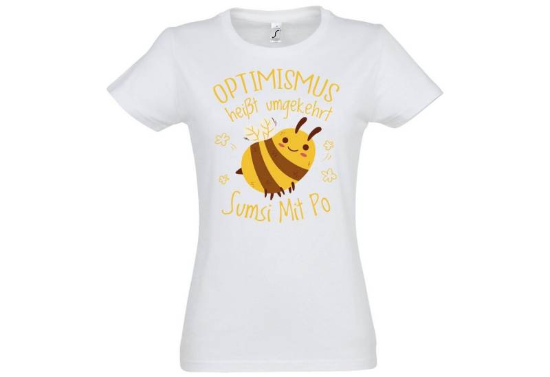 Youth Designz T-Shirt Optimismus heißt umgekehrt Sumsi Mit Po Damen Shirt Mit modischem Print von Youth Designz
