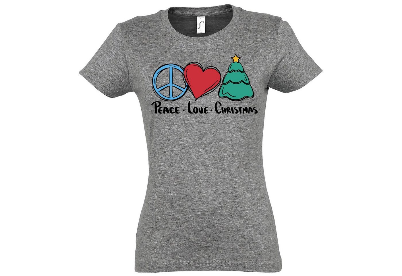 Youth Designz T-Shirt Peace Love Christmas Damen Shirt mit motivierendem Spruch von Youth Designz