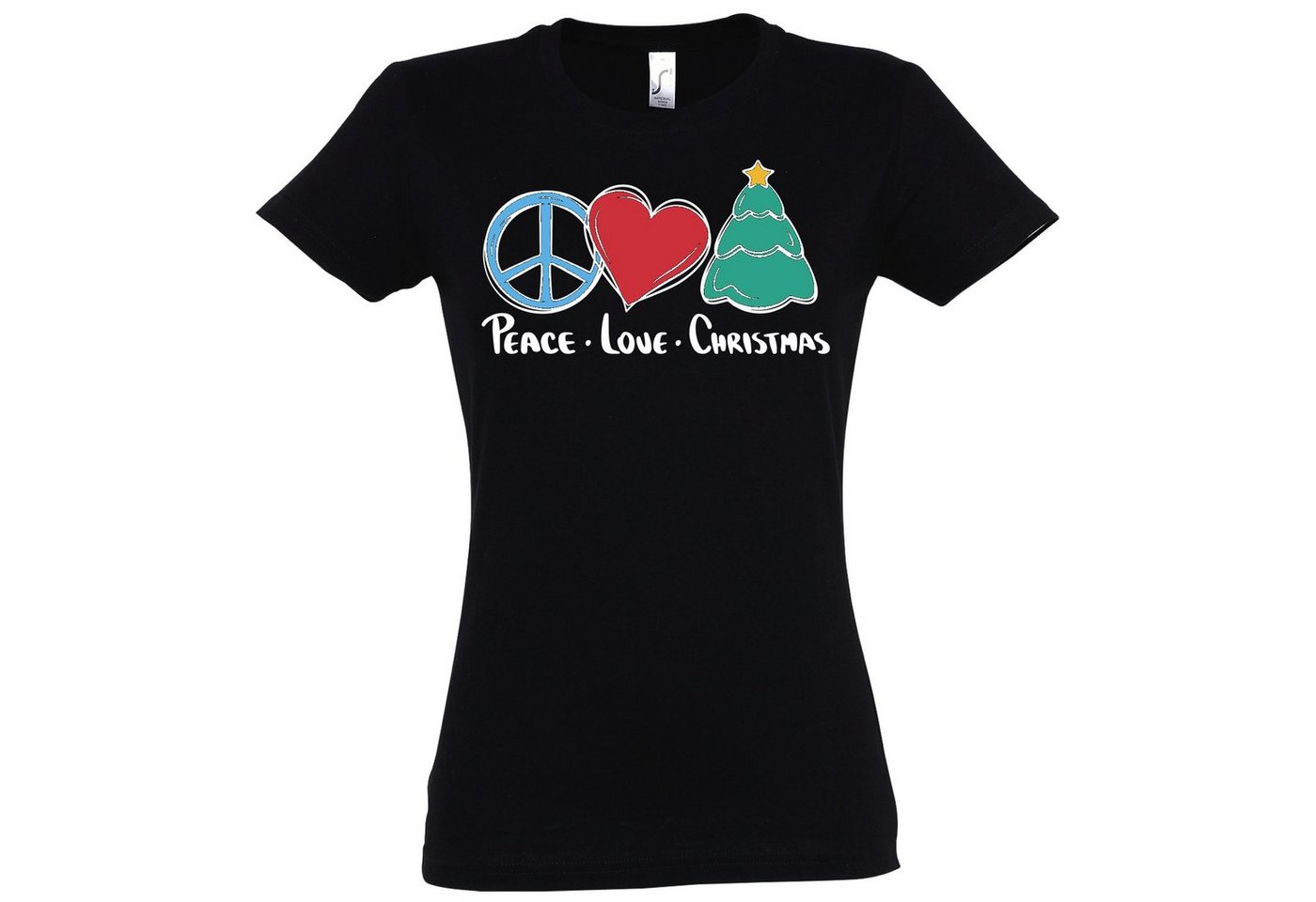 Youth Designz T-Shirt Peace Love Christmas Damen Shirt mit motivierendem Spruch von Youth Designz