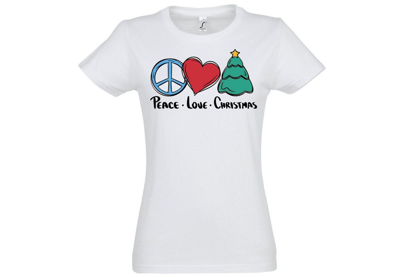 Youth Designz T-Shirt Peace Love Christmas Damen Shirt mit motivierendem Spruch von Youth Designz