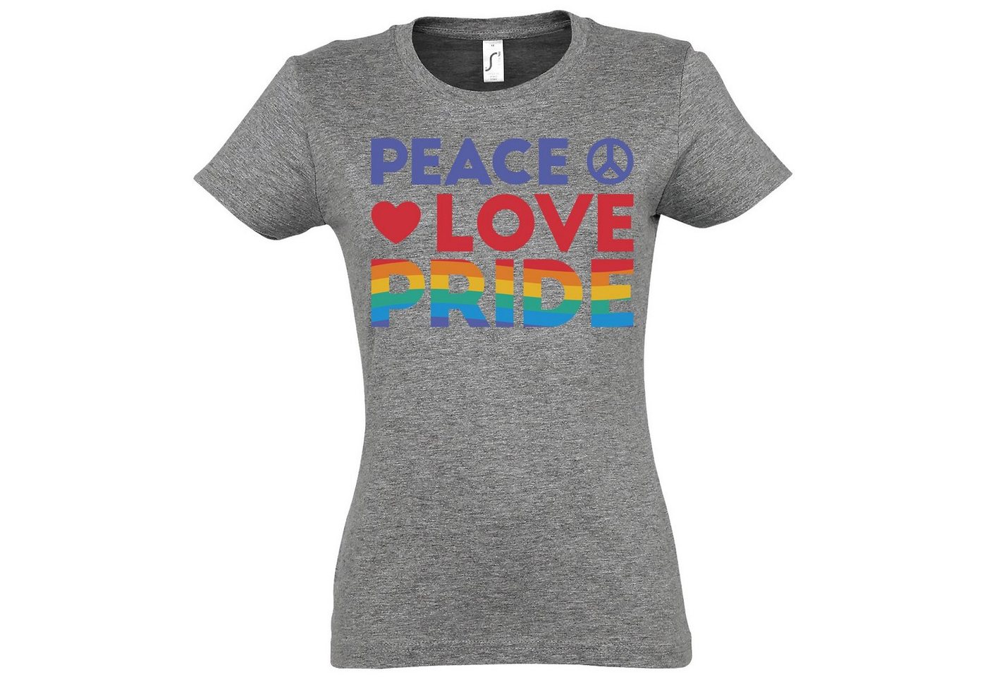 Youth Designz T-Shirt Peace Love Pride Damen T-Shirt mit modischem Frontprint Youth Designz T-Shirt Peace Love Pride Damen T-Shirt mit modischem Frontprint von Youth Designz