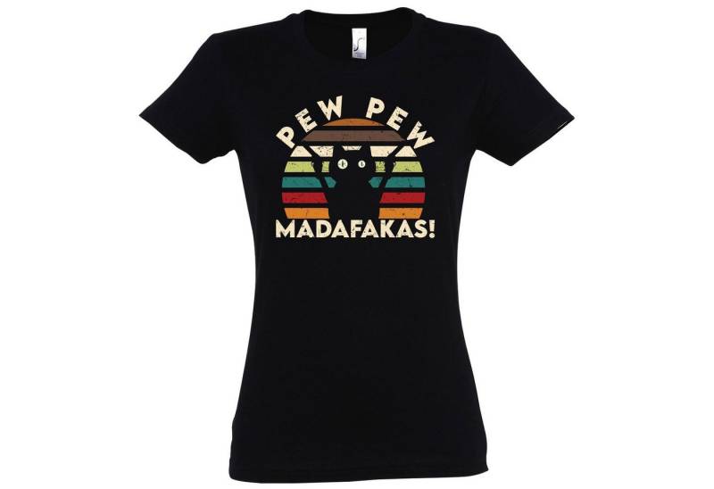 Youth Designz T-Shirt Pew Pew Madafakas Damen Shirt mit lustigem Katzen Print von Youth Designz