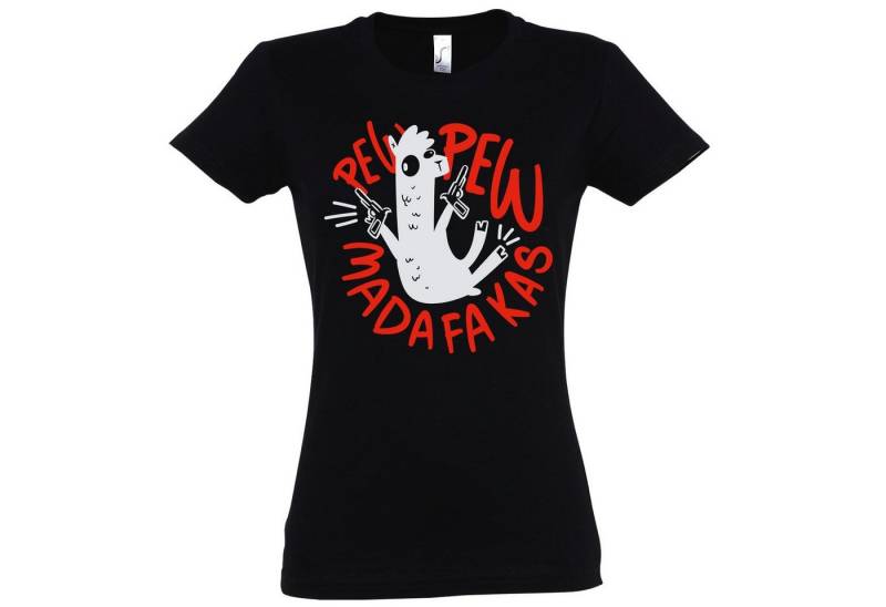 Youth Designz T-Shirt Pew Pew Madafakas Lama Damen Shirt mit trendigem Frontprint von Youth Designz