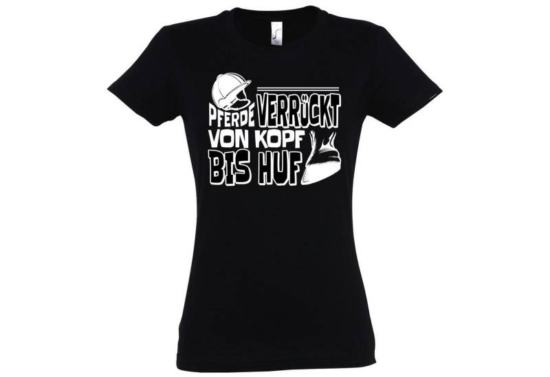 Youth Designz T-Shirt "Pferde Verrückt Von Kopf Bis Huf" Damen T-Shirt mit modischem Frontprint von Youth Designz