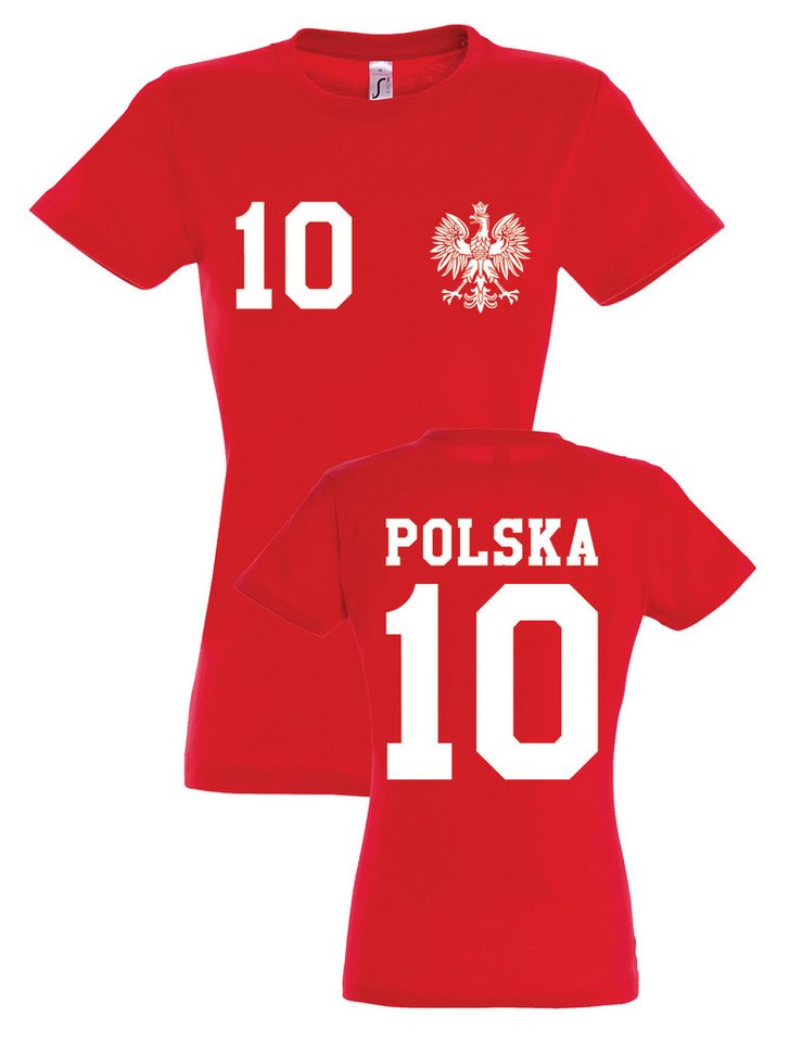 Youth Designz T-Shirt Polen Damen T-Shirt im Fußball Trikot Look mit trendigem Motiv von Youth Designz