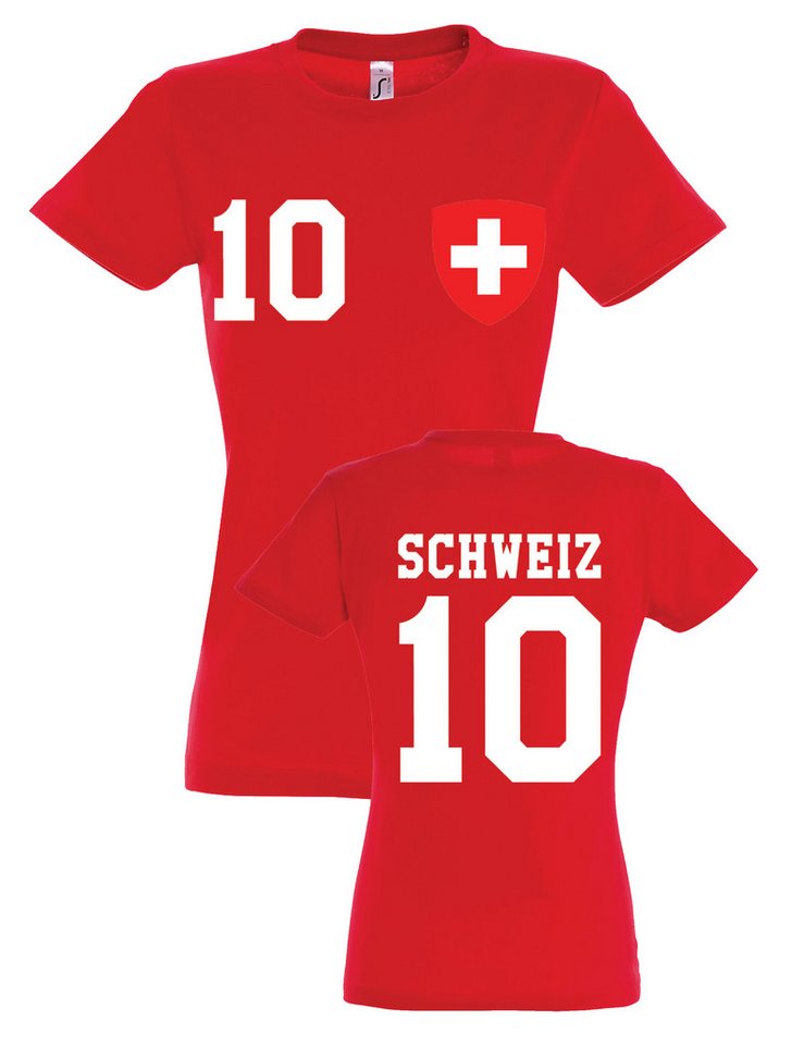 Youth Designz T-Shirt Schweiz Damen T-Shirt im Fußball Trikot Look mit trendigem Motiv von Youth Designz
