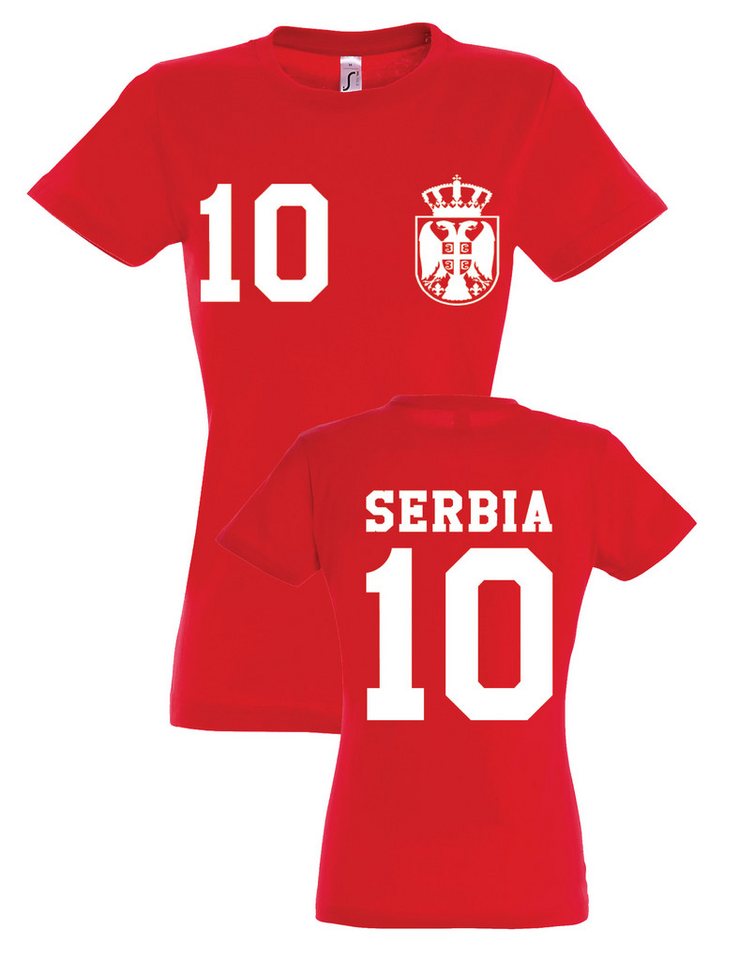 Youth Designz T-Shirt Serbien Damen T-Shirt im Fußball Trikot Look mit trendigem Motiv von Youth Designz