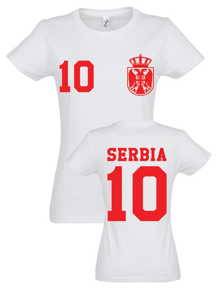 Youth Designz T-Shirt Serbien Damen T-Shirt im Fußball Trikot Look mit trendigem Motiv von Youth Designz