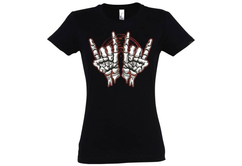 Youth Designz T-Shirt Skelett Hand Rock'n'Roll Damen Shirt Horror im Fun-Look Mit modischem Print von Youth Designz