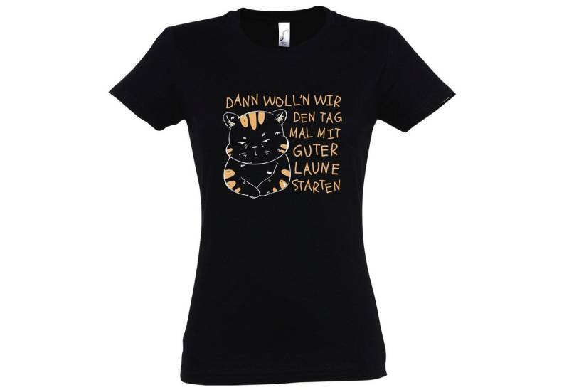 Youth Designz T-Shirt Starten Wir Den Tag Mit Gute Laune Damen Shirt mit trendigem Frontprint von Youth Designz