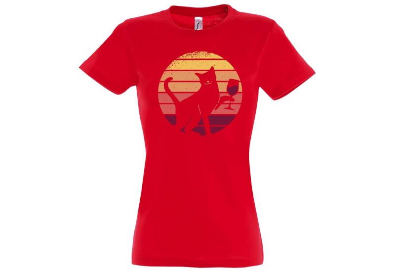Youth Designz T-Shirt Weinglas Katze Damen Shirt mit süßem Katzen Frontprint von Youth Designz