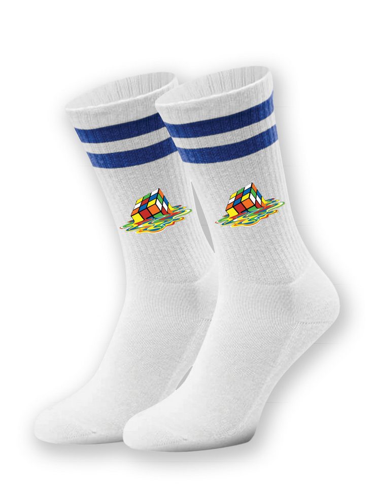 Youth Designz Tennissocken Kinder Socken "Cube Melting" Aufdruck lustig Geschenk Statement mit verstärkter Verse und Zehenbereich von Youth Designz