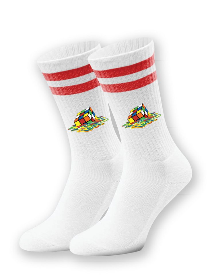 Youth Designz Tennissocken Kinder Socken "Cube Melting" Aufdruck lustig Geschenk Statement mit verstärkter Verse und Zehenbereich von Youth Designz