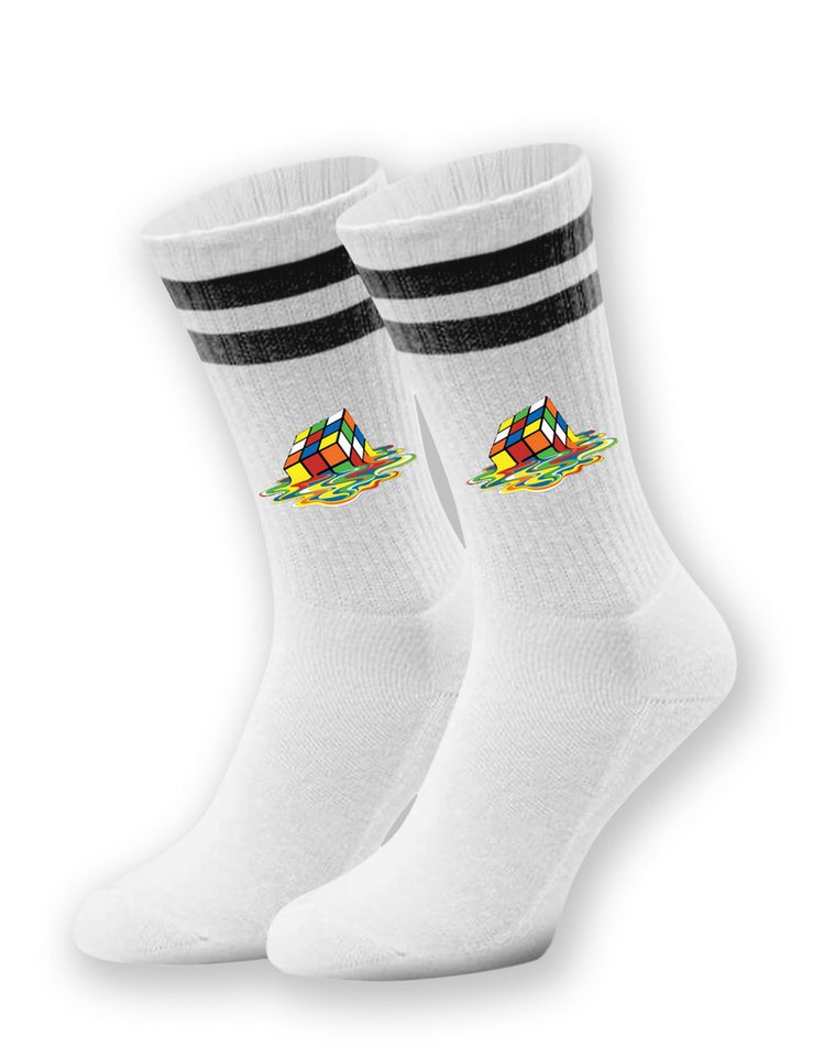 Youth Designz Tennissocken Kinder Socken "Cube Melting" Aufdruck lustig Geschenk Statement mit verstärkter Verse und Zehenbereich von Youth Designz